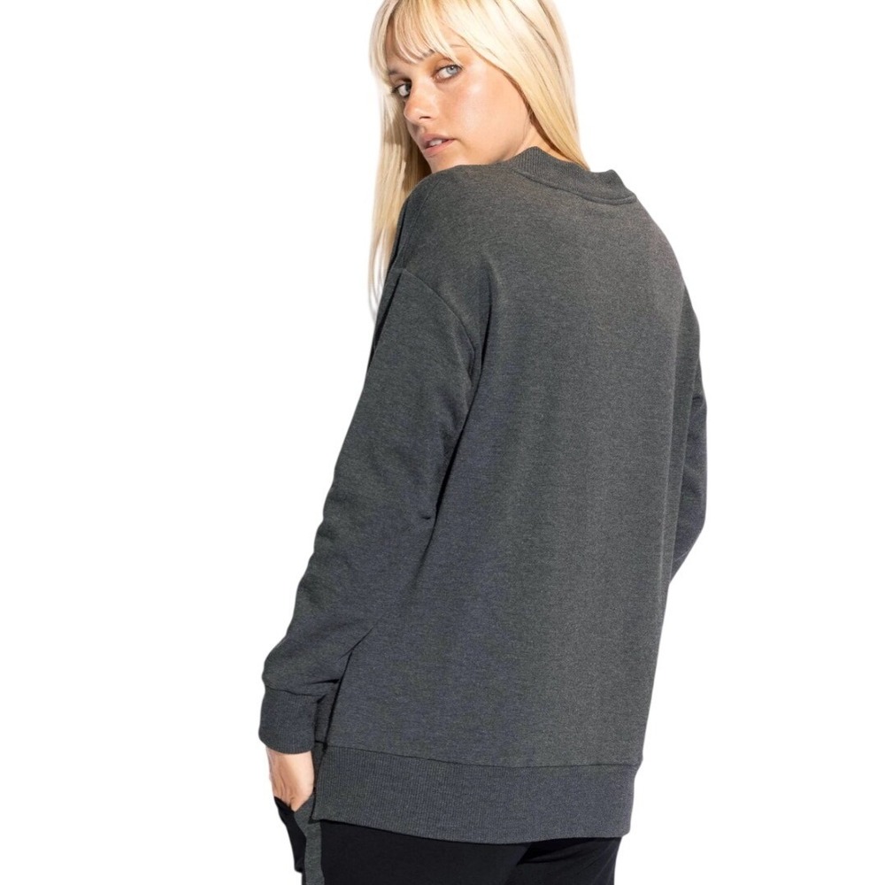 Capote Womens Minimalist V-Neck Sweatshirt Bamboo Lagenlook Pockets S Charcoal - Picture 2 of 12